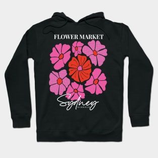 Flower market Sydney with pink check pattern florals on cream white background Hoodie